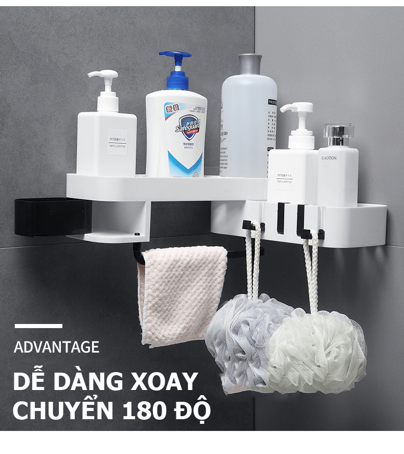Kệ góc nhà tắm thông minh chống nước dễ dàng xoay 180 độ HD00023