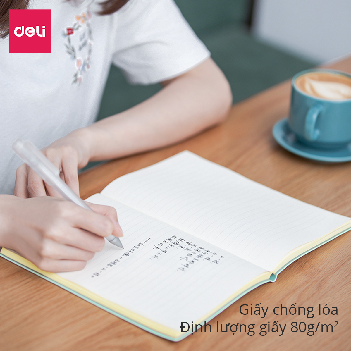 Sổ bìa da khổ A5 Deli -  96 trang màu pastel hồng/xanh dương/xanh lá - sổ tay ghi chép  - 22283