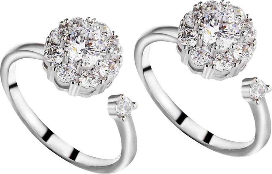 2 Cái Quay Cưới, Đá Cubic Zirconia Vòng Mở Có Thể Điều Chỉnh