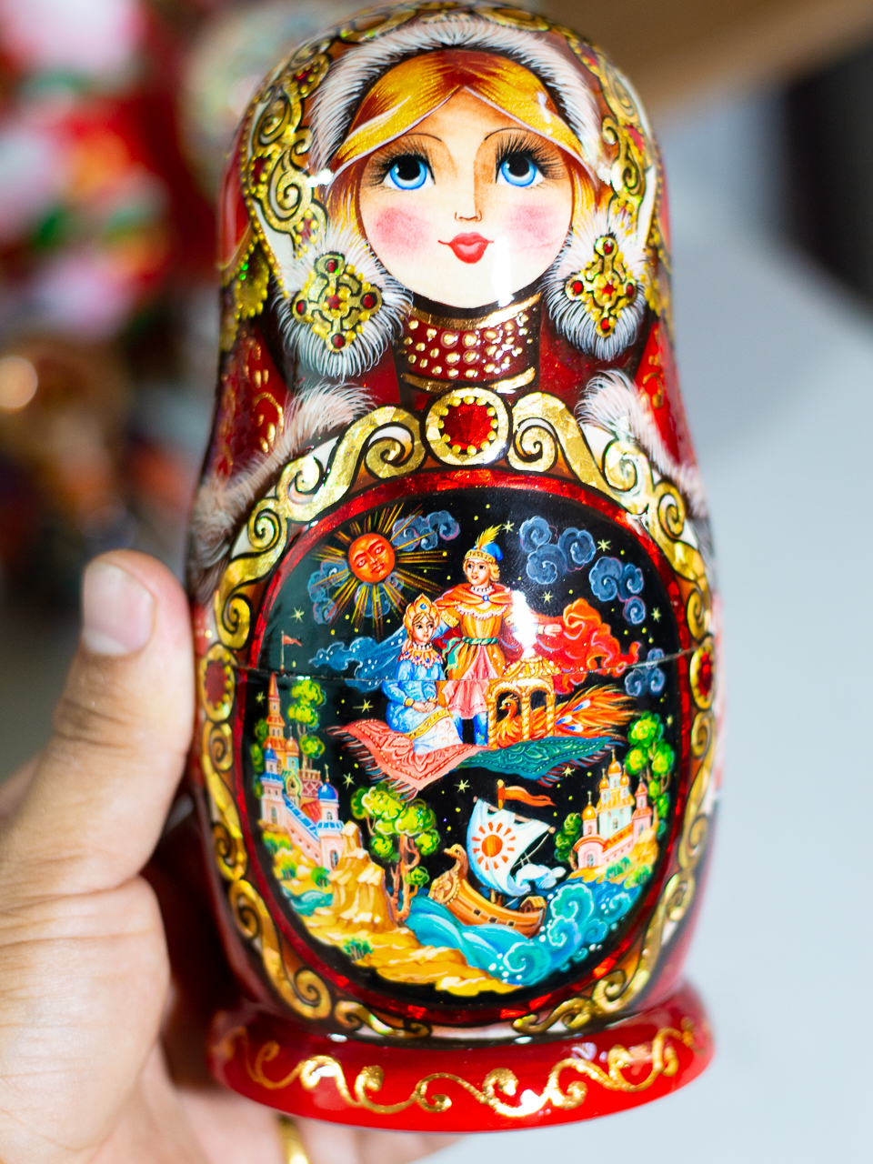 BỘ BÚP BÊ NGA MATRYOSHKA CAO CẤP 5 LỚP 18CM VẼ HOA VĂN &quot;CÔNG CHÚA CỔ TÍCH&quot; CỰC ĐẸP VÀ SANG TRỌNG, ĐỘC ĐÁO