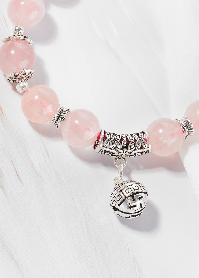 Vòng thạch anh hồng phối charm chuông bạc Ngọc Quý Gemstones