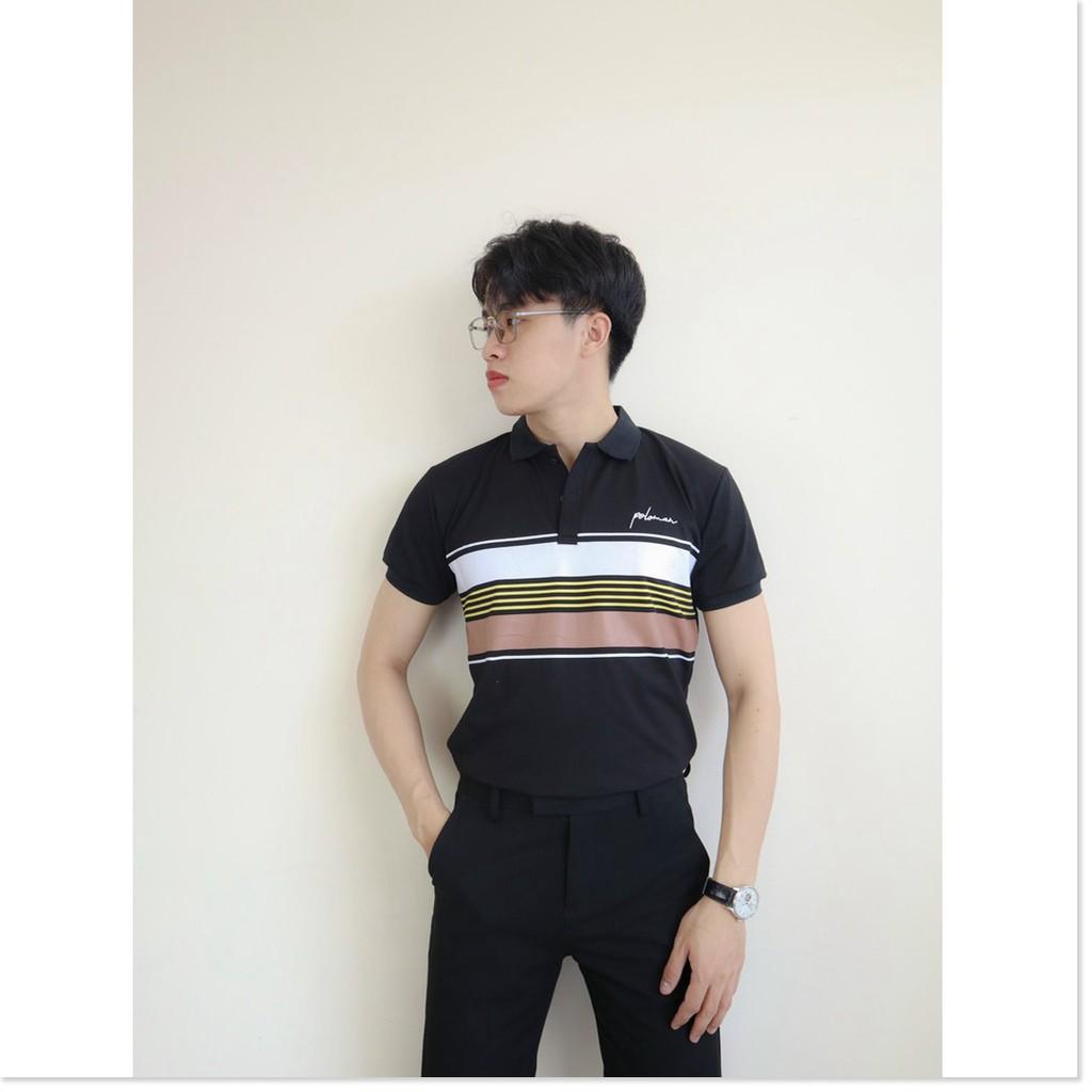 Áo thun cổ trụ ngắn tay kẻ ngang hoạ tiết cực đẹp KME FASHION