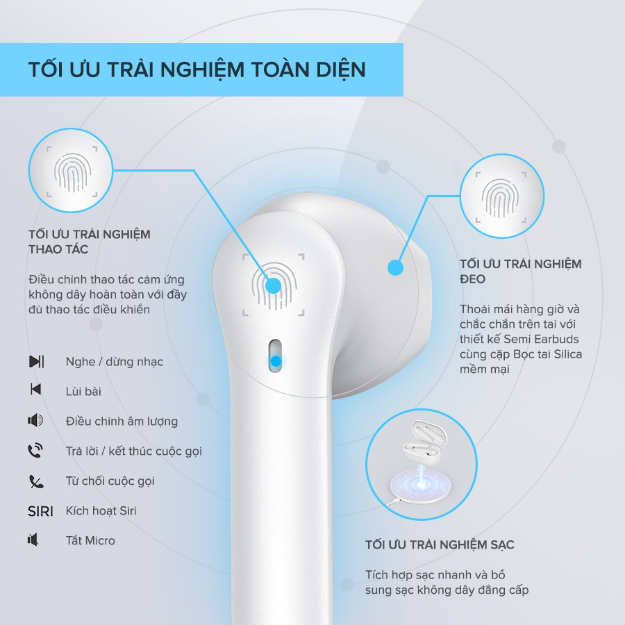 Tai Nghe BlueTrue Wireless MPOW MX3, Sạc Không Dây, BT 5.0, Cảm Ứng, Kháng Nước IPX4, Nghe Đến 25H - Hàng Chính Hãng