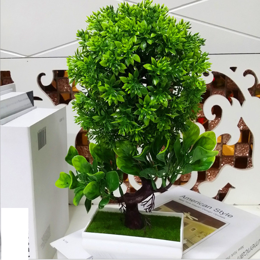 Chậu Hoa Bonsai trang trí để bàn màu Xanh