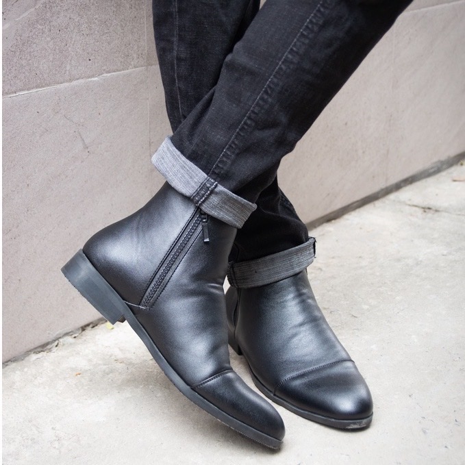 Giày Chelsea Boot Nam Zip Boots Khóa Kéo Chất Liệu Cao Cấp