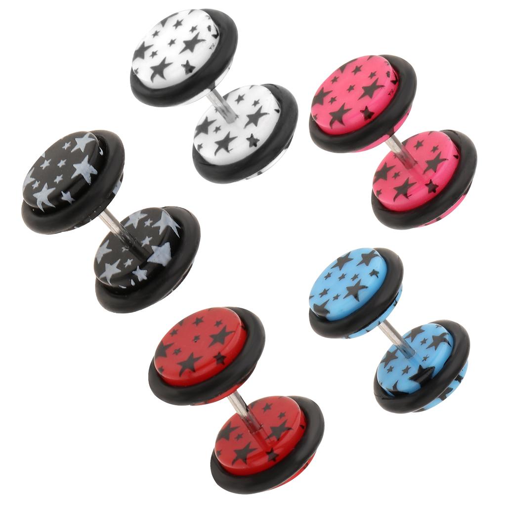 10 Pieces Acrylic Ear Earrings Flesh Tunnel Stainless Steel Fake Plugs 18g