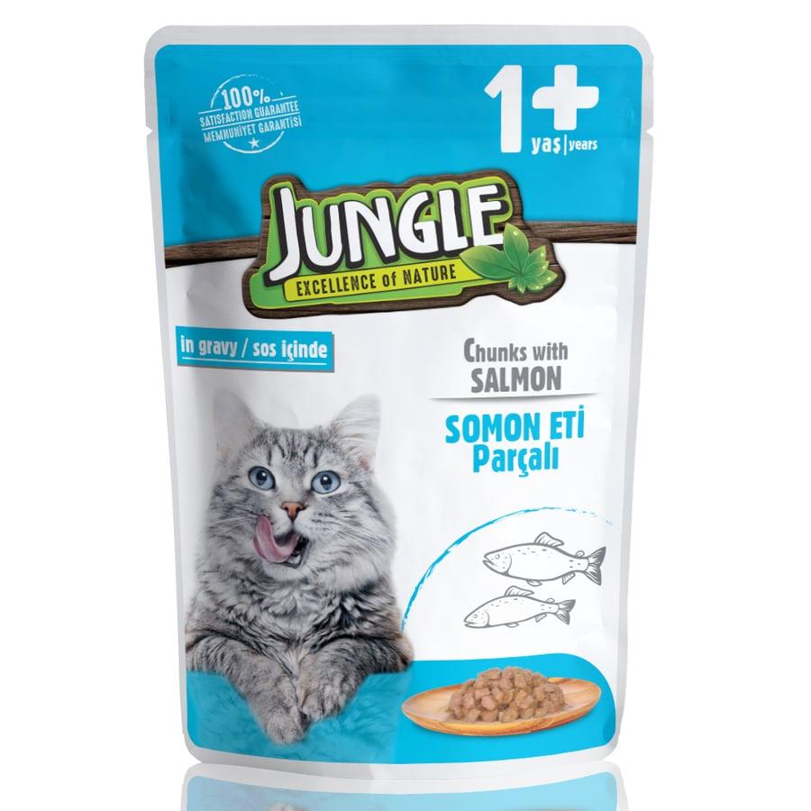 Pate Vị Cá Hồi Cho Mèo Trưởng Thành Jungle Adult Cat Salmon In Gravy 100g - Xuất Xứ Litva Châu Âu