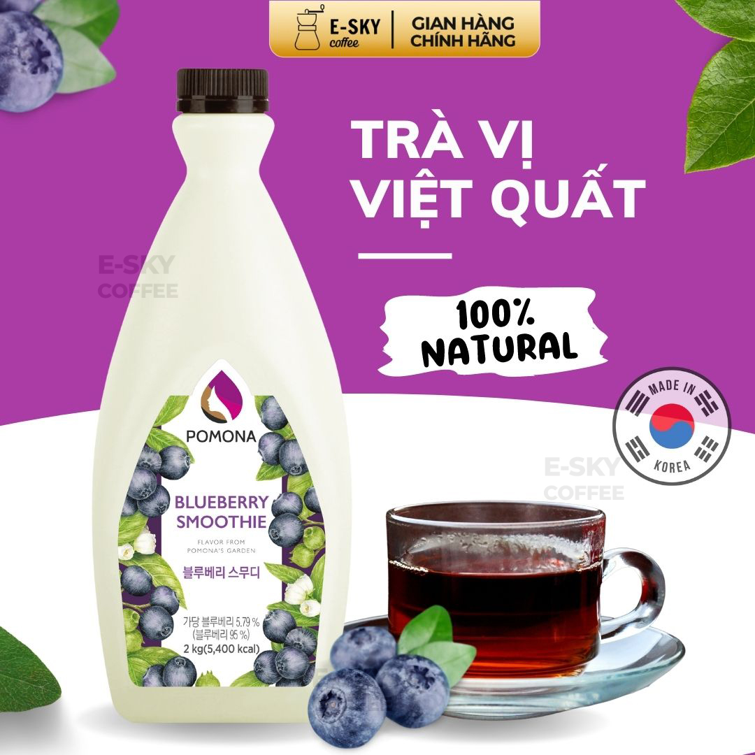 Mứt Việt Quất Pomona Blueberry Smoothie Nguyên Liệu Pha Chế Hàn Quốc Chai 2kg