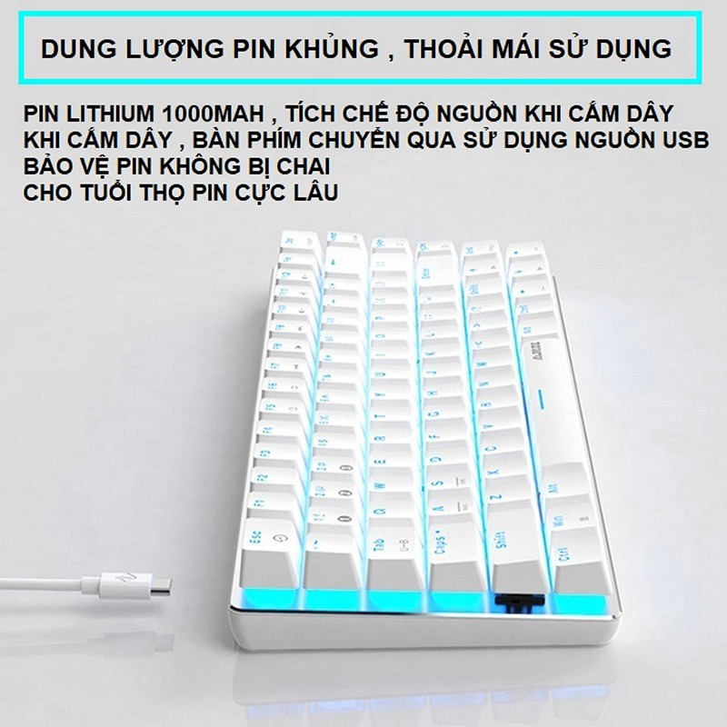 Bàn Phím Cơ mini không dây Bluetooth 5.0 Ajazz AK33 White Chống ồn - hàng nhập khẩu