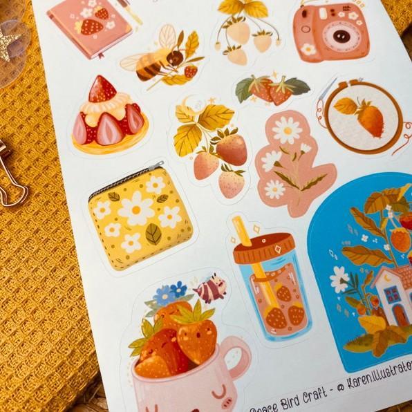 Sticker sheet strauberry madness - chuyên dán, trang trí sổ nhật kí, sổ tay | Bullet journal sticker - unim059