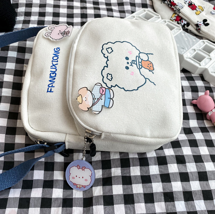 Túi chéo nữ mini vải canvas gấu thỏ trà sữa cute thời trang teen giá rẻ