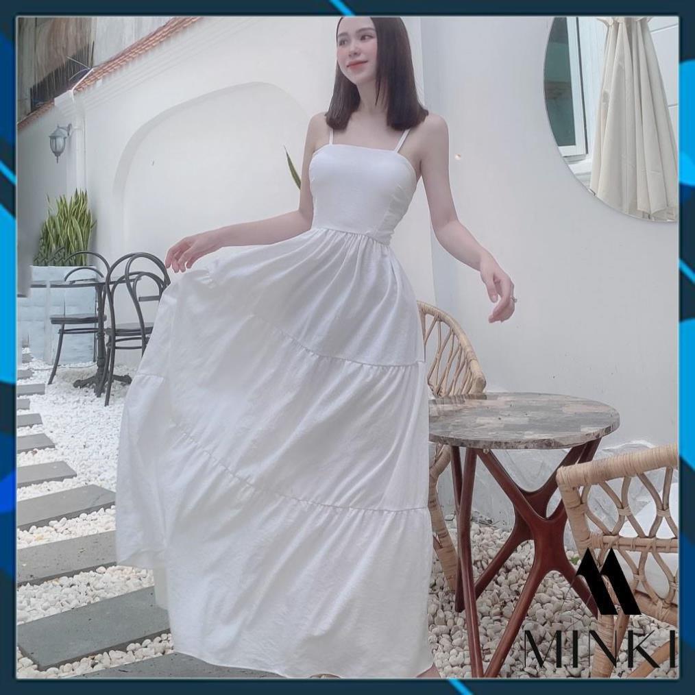 VÁY MAXI DÂY ĐAN LƯNG - CHẤT LIỆU VOAN CÁT - 2 MÀU VÀNG VÀ TRẮNG