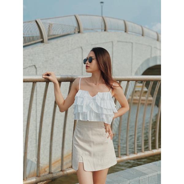 Chân váy chữ A xẻ màu be