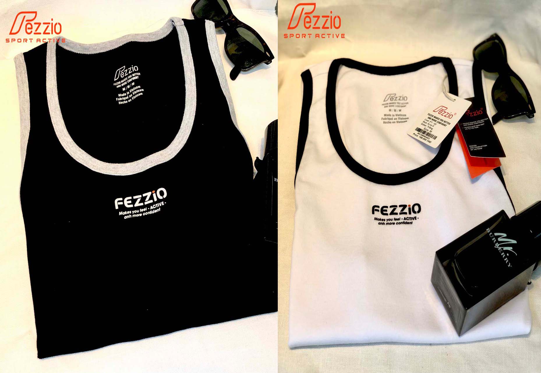 Combo 2 áo 3 lỗ thể thao chất gân cotton 100% thương hiệu Fezzio chính hãng