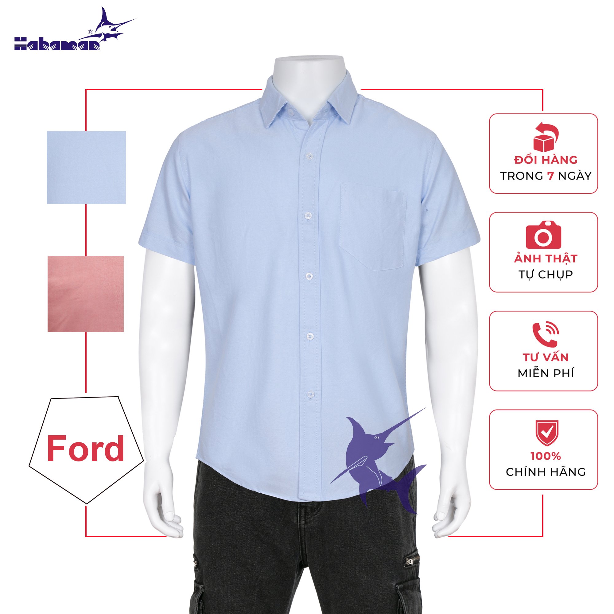 Áo sơ mi nam kate ford HAHAMAN ngắn tay cao cấp FORD323