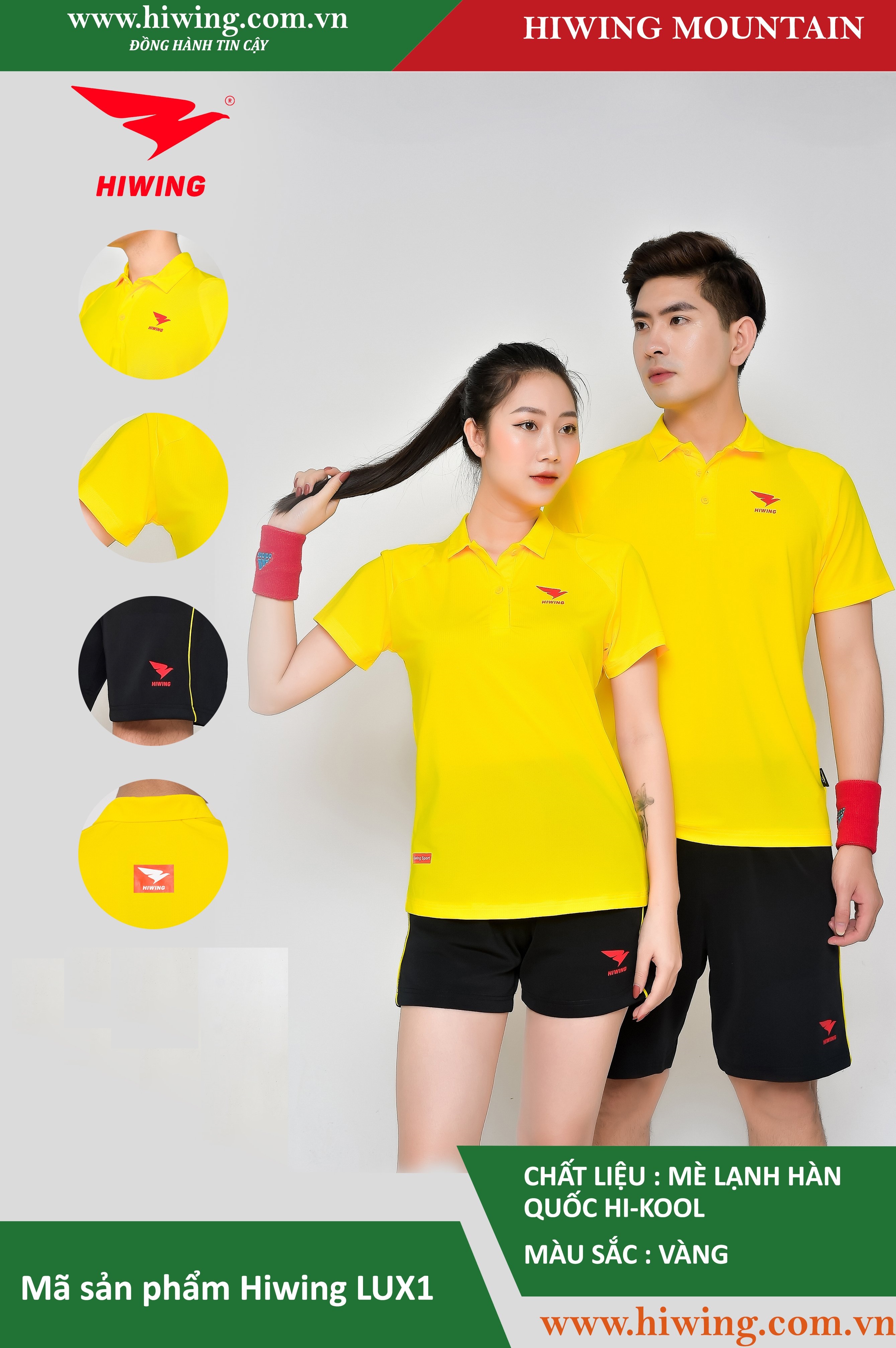 Áo tennis, áo cầu lông Hiwing Mountain Lux 1 màu vàng