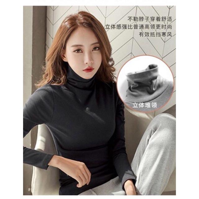 Áo giữ nhiệt cotton nỉ cổ lọ dài tay