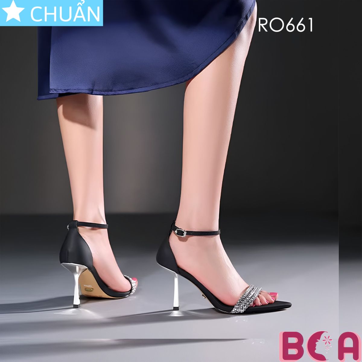 Gày cao gót nữ 7 phân RO661 ROSATA quai trước lấp lánh, sang trọng, là phụ kiện hoàn hảo cho những buổi tiệc sang trọng