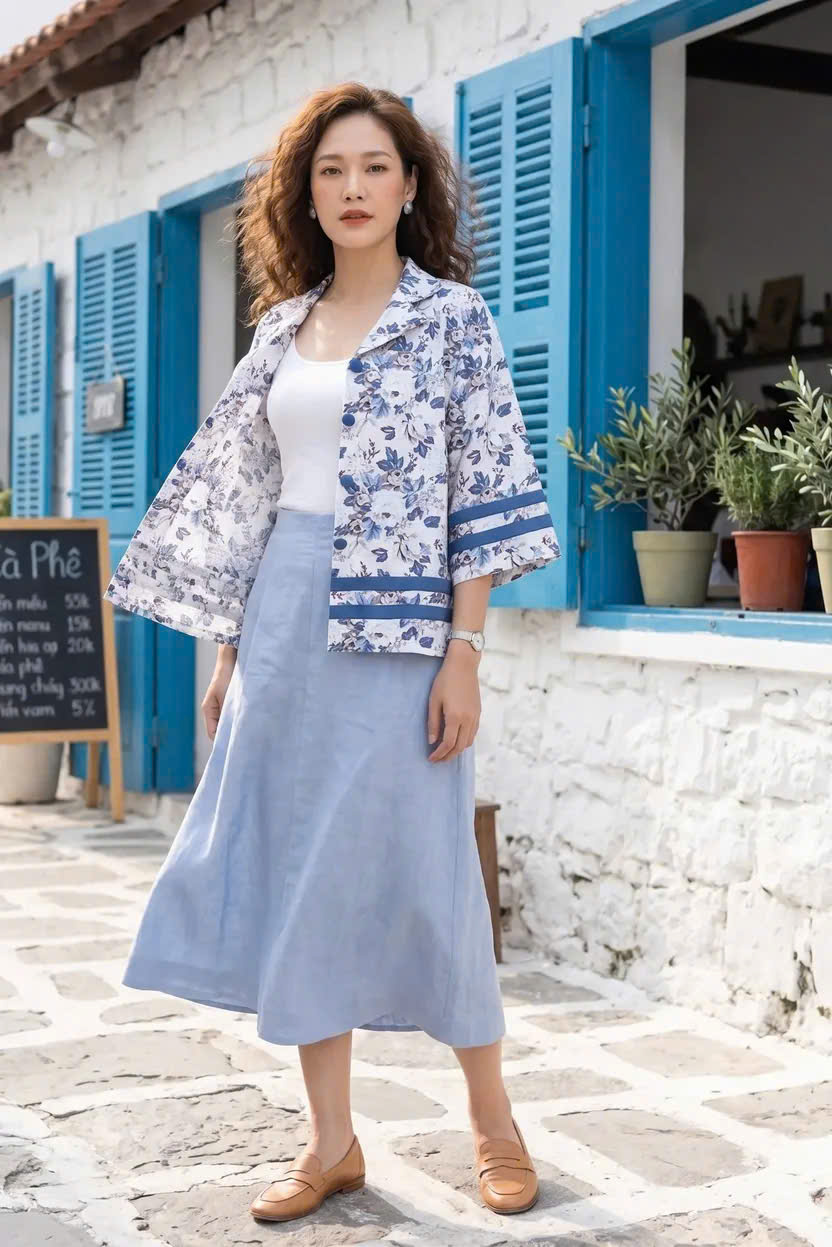 Áo Kiểu Vintage Cổ Ve Linen Hoa Mẫu Đơn Top252 Thời trang Hity