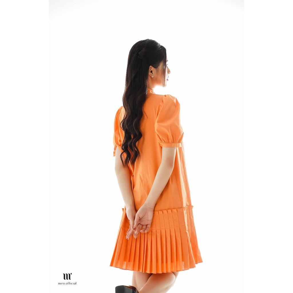 Đầm nữ Méo shop váy liền kiểu Hàn ngắn tay cổ tròn phối xếp ly dáng xòe Modey