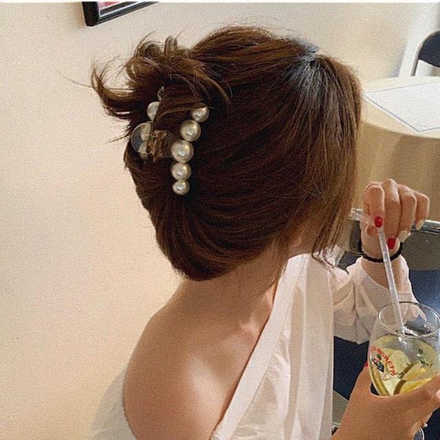 ️cặp cào cho tóc đính hạt châu màu trắng