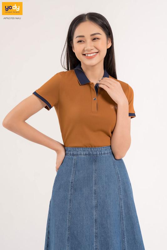 Áo Polo Nữ YODY Phối Nẹp Thoải Mái Năng Động Chất Liệu Cafe Khử Mùi Tốt - APN3700