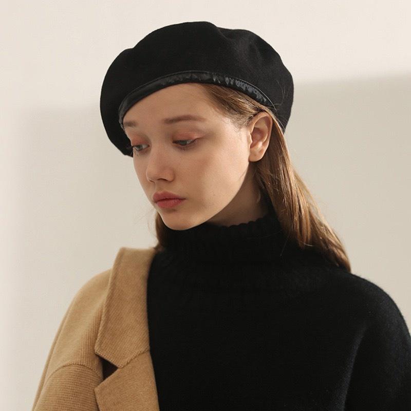 MŨ NỒI BERET NỮ ULZZANG MAXSHOPDOC NÓN DẠ VIỀN DA CÓ DÂY NỚI CHỈNH