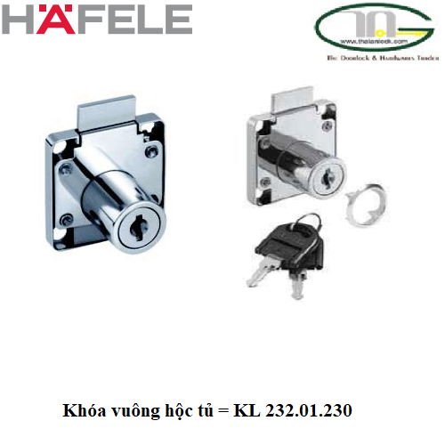 Khóa vuông cho tủ = KL Hafele 232.01.220