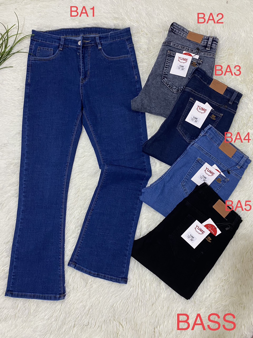 Quần dài jean Bass lưng cao có size 26-40. Vải dày và co giãn. YUME JEAN BIGSIZE