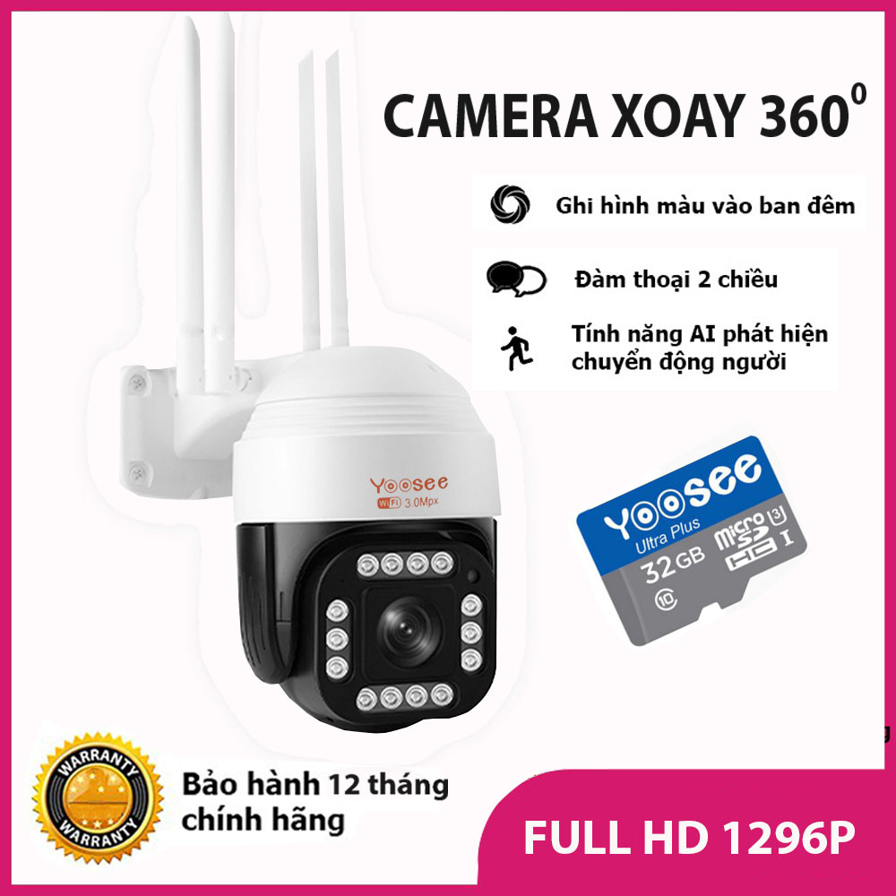 Camera IP Wifi Yoosee Hệ 3.0, Full HD 1296p Xoay 360 Độ, Đàm Thoại 2 Chiều, Quay Đêm Có Màu, Tặng Thẻ Nhớ 32G - Hàng Chính Hãng