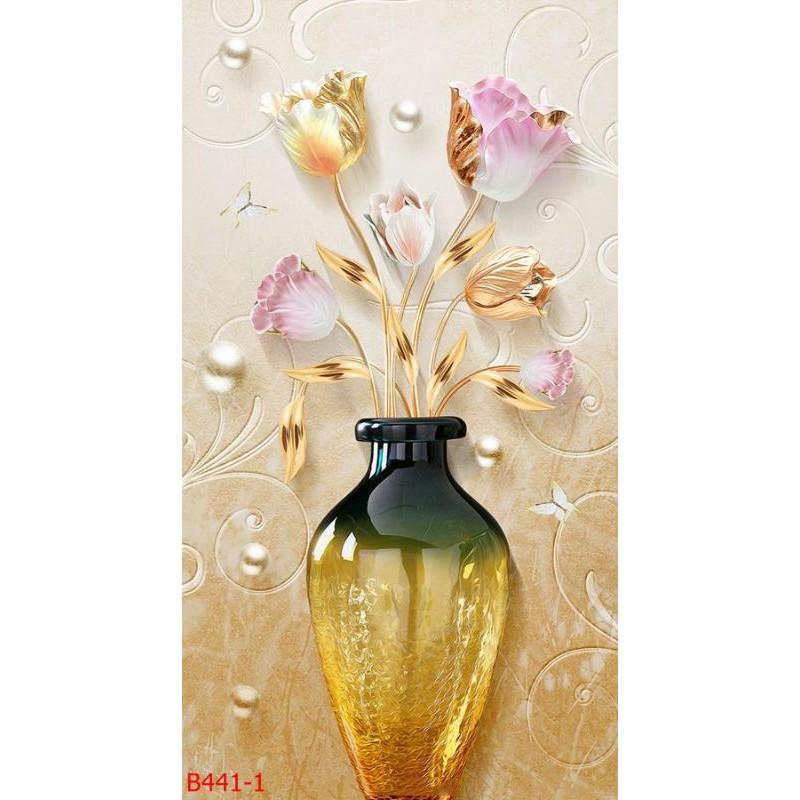 Tranh dán tường Tranh Bình Hoa đa sắc nét tối giản, Tranh dán tường 3d hiện đại