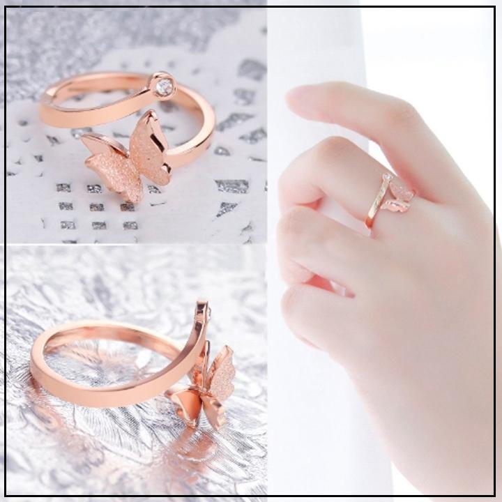 Nhẫn nữ - Nhẫn titan nữ thời trang cao cấp bướm phun cát thép không gỉ titanium trangsucpt 3 màu sắc NNUT51 Voi Pin