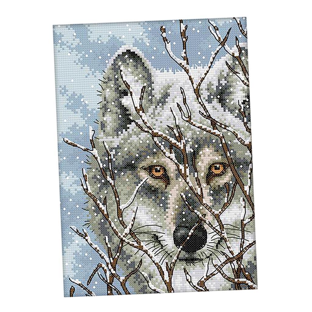 Stamped Cross Stitch Kit Embroidery Material Package with Grey Wolf Pattern