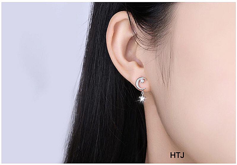 Bông tai bạc hình trăng sao chất liệu bạc s925 MS06e