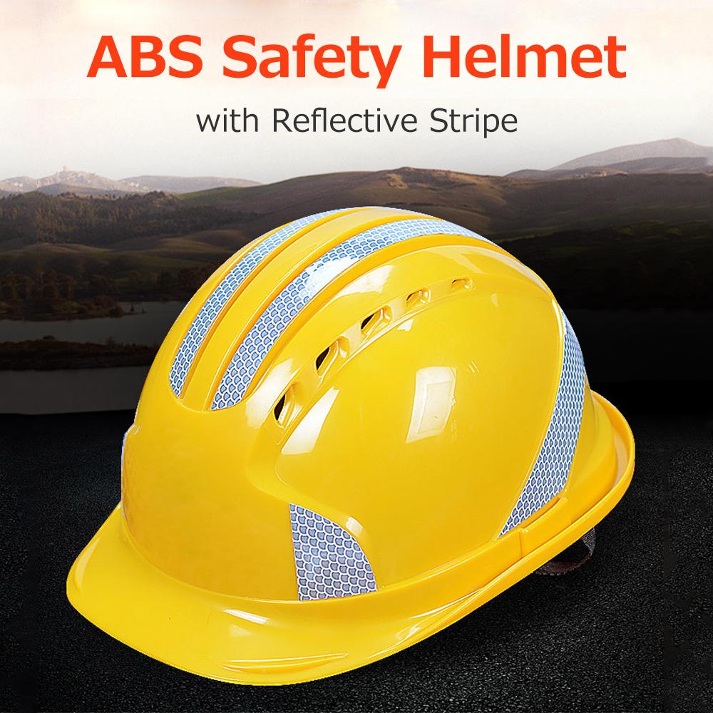 ABS Safety Helmet Breathable Shockproof Helmet with Air Vents Multi-point Buffer Reflective Stripe for Warehouse Factory Orange