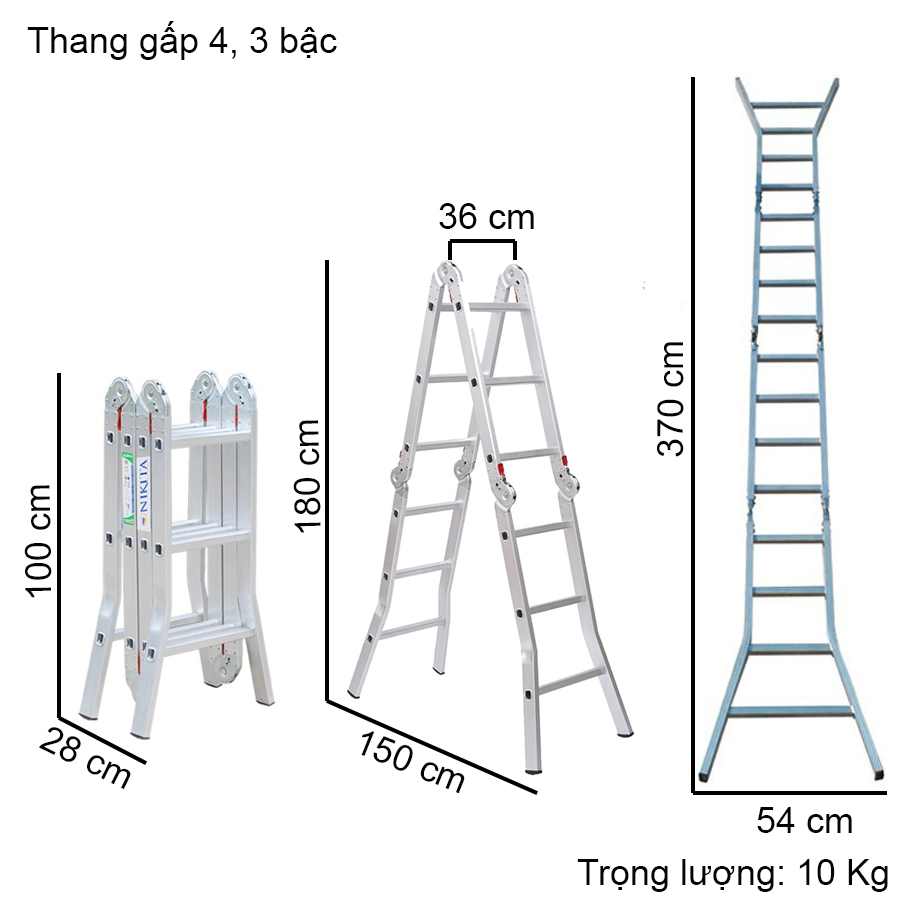 Thang nhôm gấp bốn khúc, Khóa thang tự động, an toàn, tiện dụng, đa năng - Chính hãng NIKITA 2024