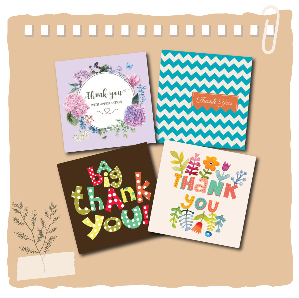 Combo 4c Thiệp cảm ơn Thank you - Thiệp Grey 9x9cm kèm phong bì  (mẫu ngẫu nhiên)