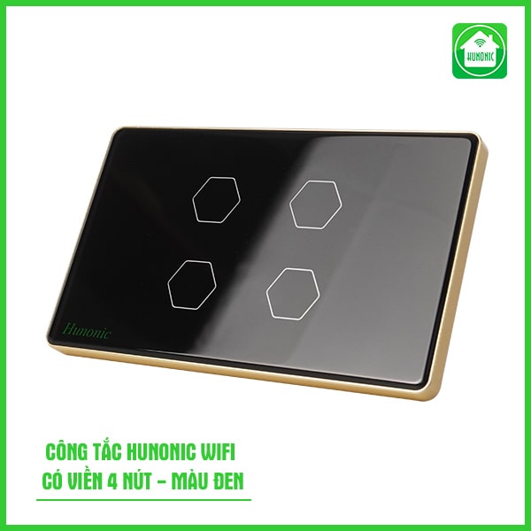 Công Tắc Thông Minh Hunonic Wifi Hình Chữ Nhật, Viền Vàng - Hàng Chính Hãng