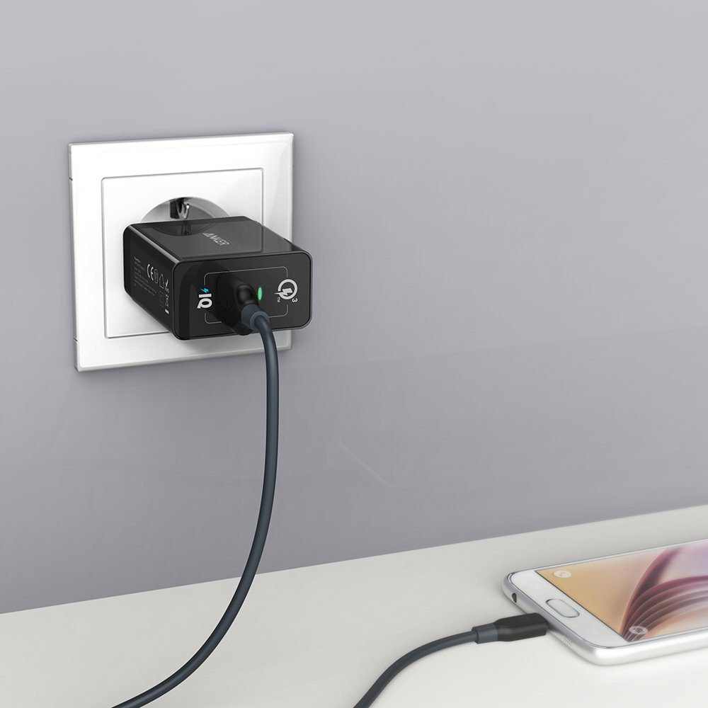 Adapter Sạc 1 Cổng Anker PowerPort+ 18W Tích Hợp PowerIQ Hỗ Trợ Sạc Nhanh QC 3.0 - A2013 - Hàng Chính Hãng
