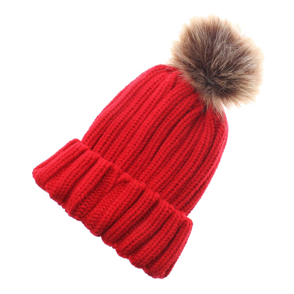 Baby Unisex Winter Warm Faux Double Fur Pom Bobble Knit Beanie Hat Cap