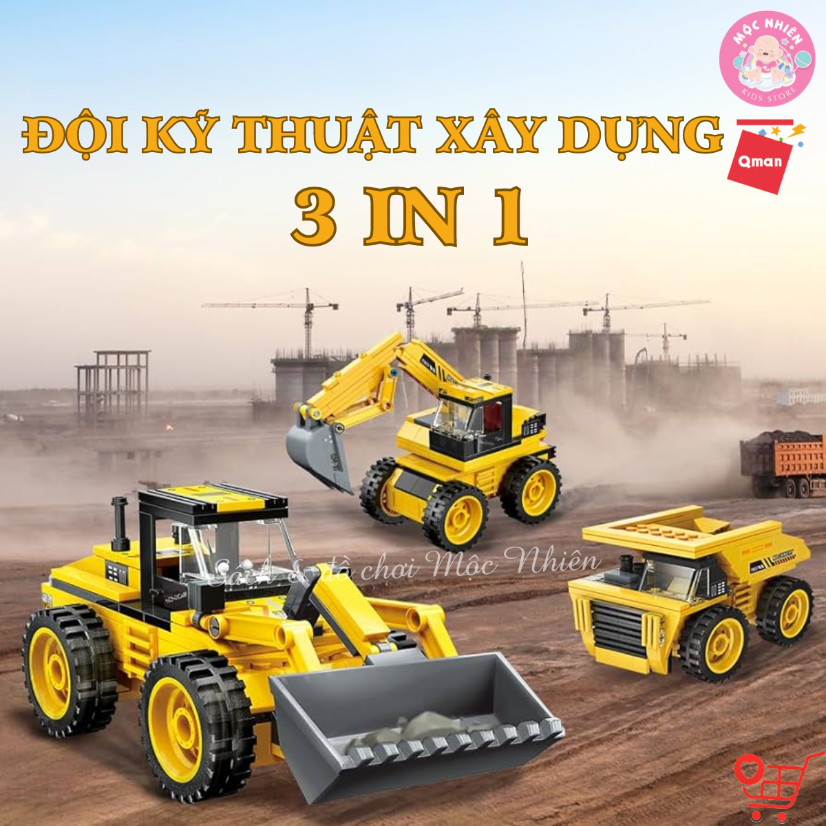 Đồ chơi xếp hình lắp ráp Qman 42110 - Xe xây dựng (203 mảnh ghép) - Dành cho bé từ 6 tuổi