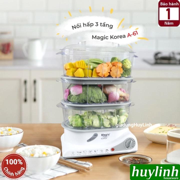 Nồi hấp điện 3 tầng Magic Korea A61 - 10 lít - Hẹn giờ 60 phút - Hàng chính hãng