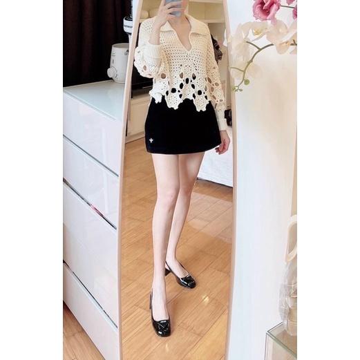 Chân váy thêu họa tiết ong xinh xắn có lót trong, Chân váy nữ chất liệu vải thô cao cấp QN76