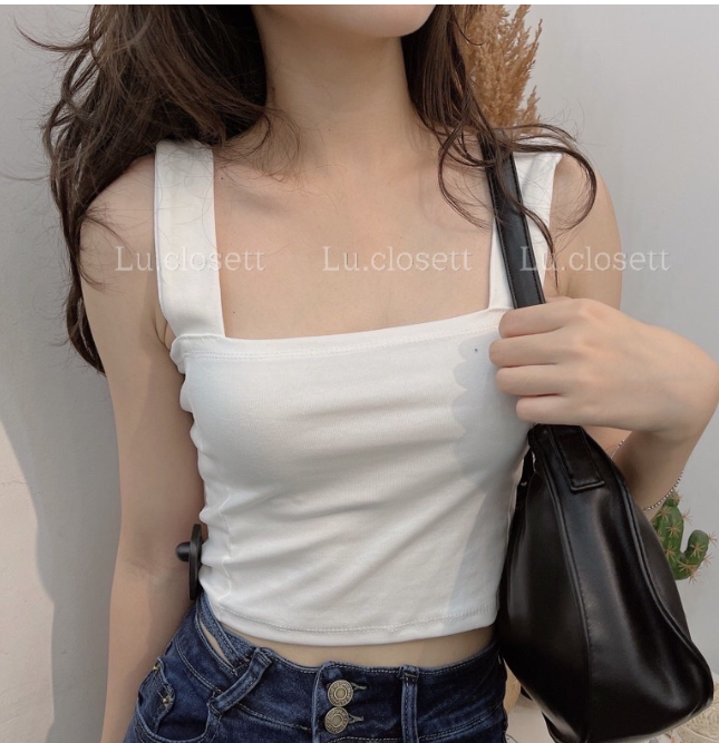 Áo bra 2 dây croptop bản to đệm mút ngực,cổ vuông hai dây phong cách ulzzang, style Hàn Quốc tanktop giá rẻ