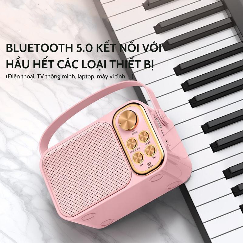 Loa Bluetooth Karaoke Mini YS-105 Kèm 2 Micro Không Dây Hát Siêu Hay, Hỗ trợ Thẻ nhớ, USB, AUX Kết nối Smart Phone, PC, Laptop