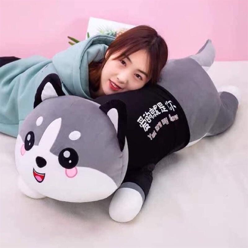 Chó bông Husky, gối ôm nhồi bông mặc áo Every day đáng yêu
