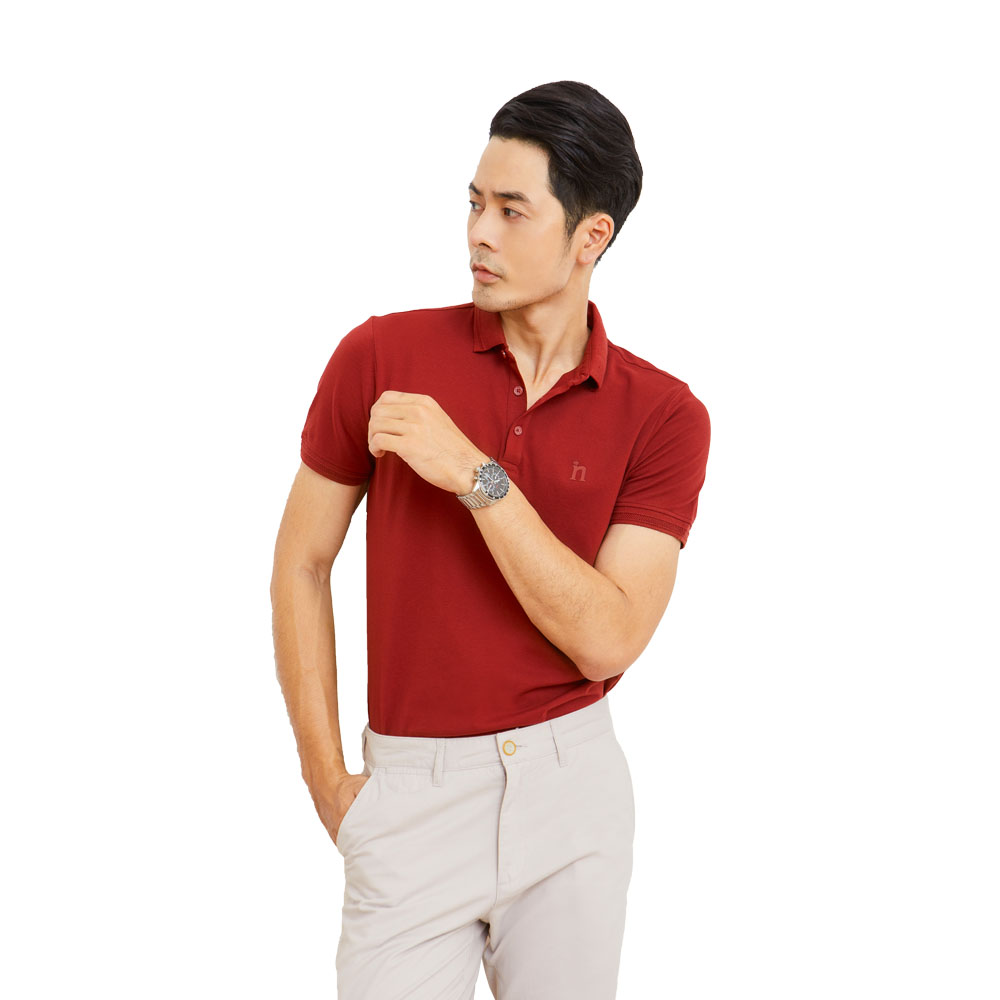 N&amp;M CLUB Áo polo Basic nam tay ngắn chất liệu cotton đỏ bạc đô 2104034