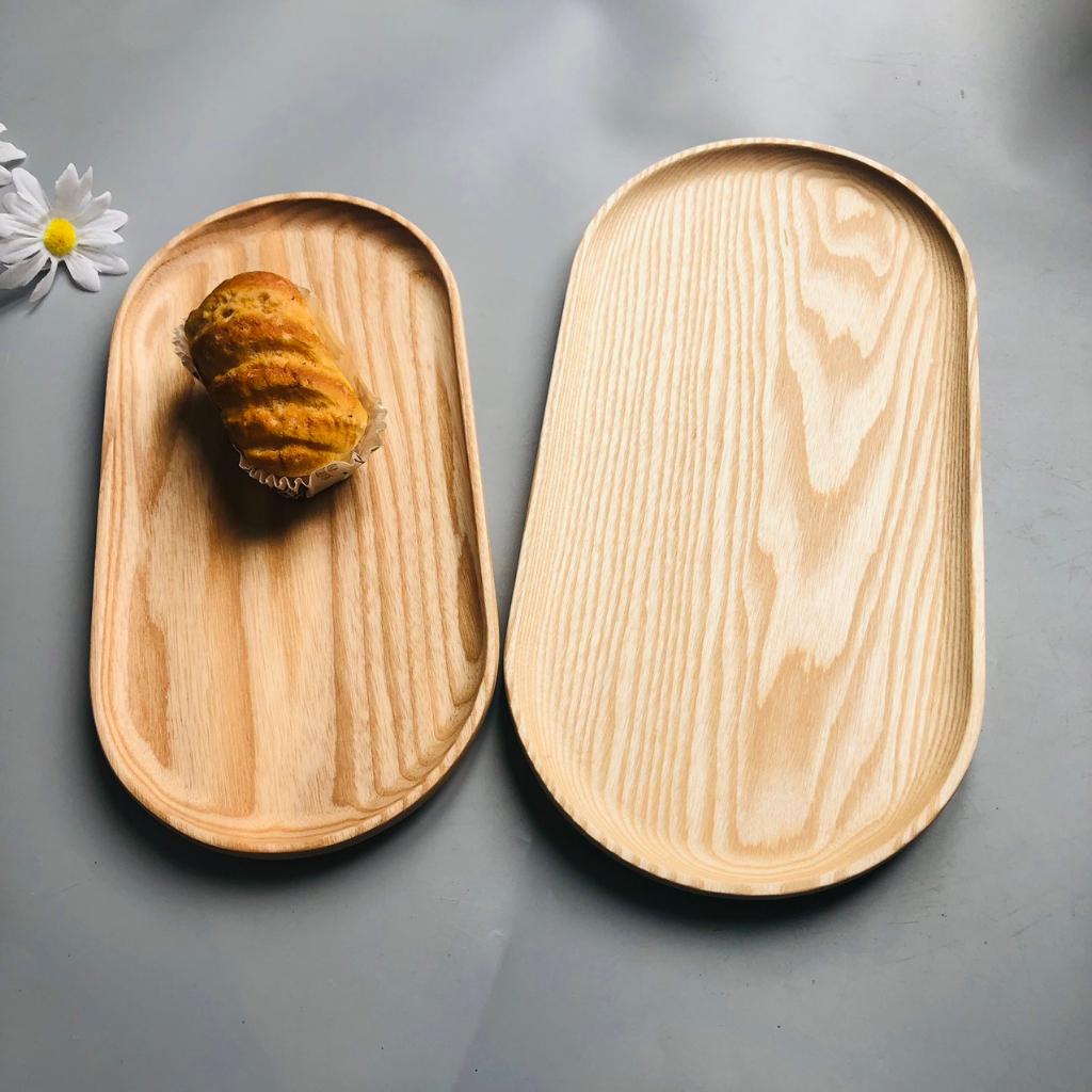 Khay Gỗ Đựng Đồ Ăn, Decor Hình Oval 32x16 & 36x18 cm Chất Liệu Gỗ Tần Bì Xinh Xắn