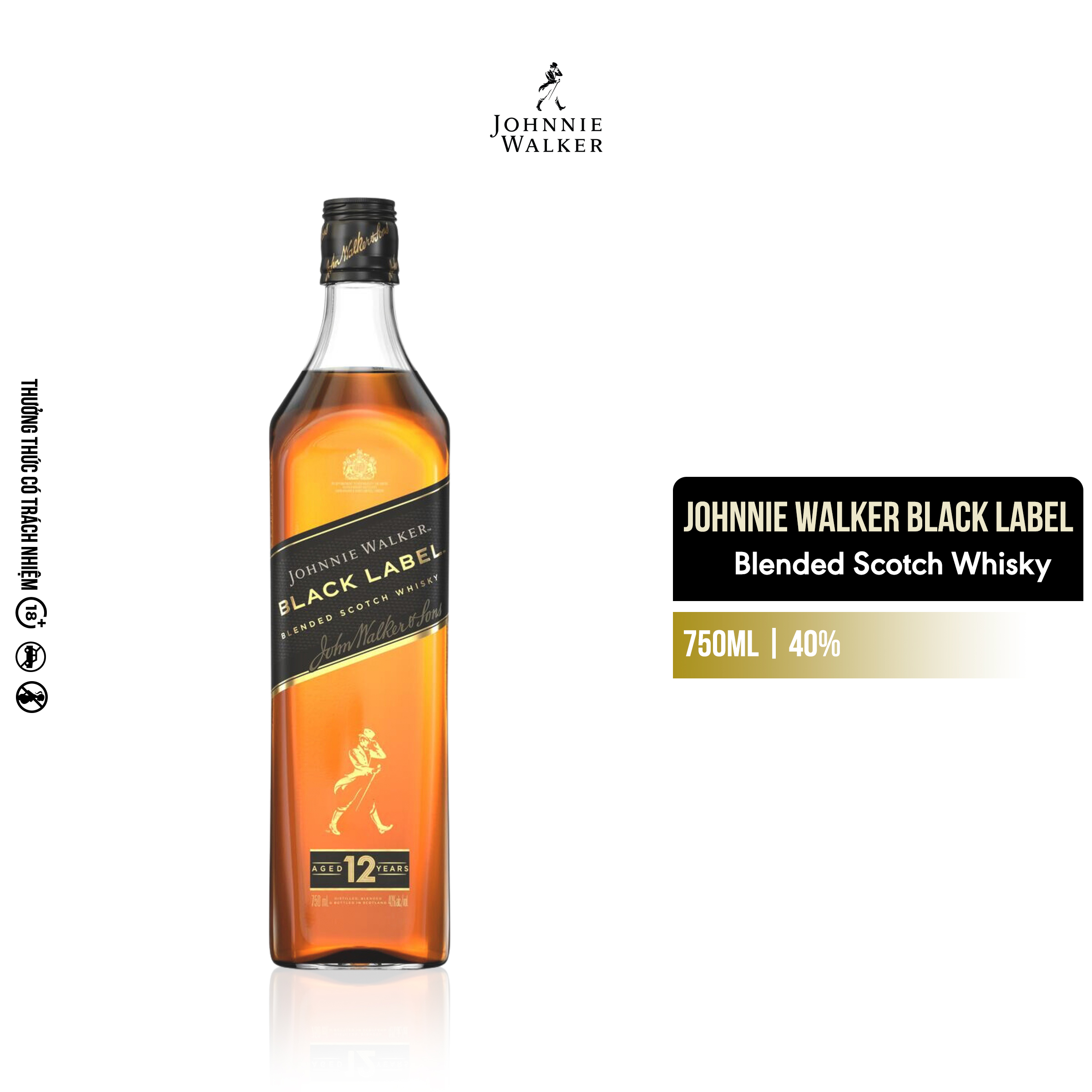 Rượu Johnnie Walker Black Label Blended Scotch Whisky 40% 750ml [Không Hộp]