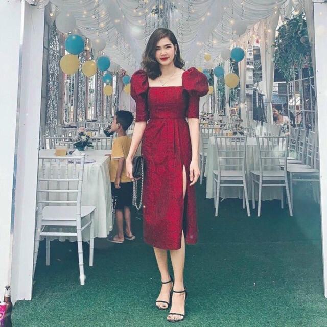 Đầm body gấm hoa xẻ đùi SANG TRỌNG - Size M/L đến 57kg - MS229VMM MM